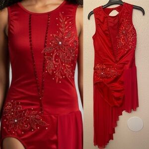 WEISSMAN Balera solo custom Dance red Costume Back Panel Dress D12370 MA adult